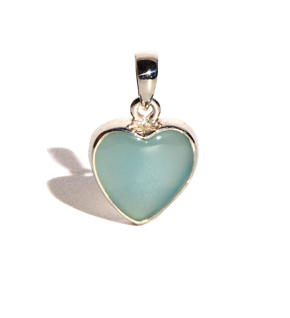 Chalcedony Sterling Silver Pendant - Heart - Crystal Carving