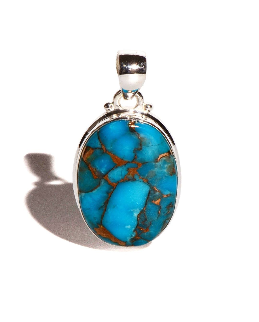 Blue Copper Turquoise Sterling Silver Pendant - Oval
