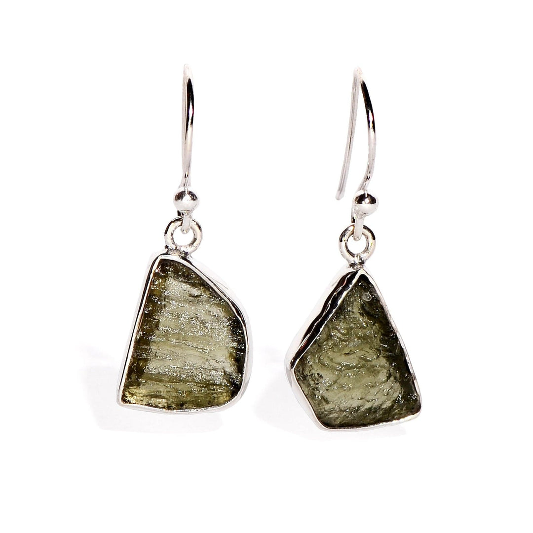 Moldavite Sterling Silver Earrings - Free Form