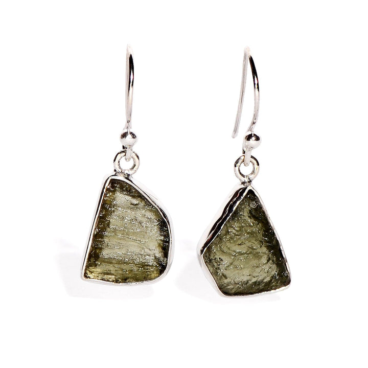 Moldavite Sterling Silver Earrings - Free Form