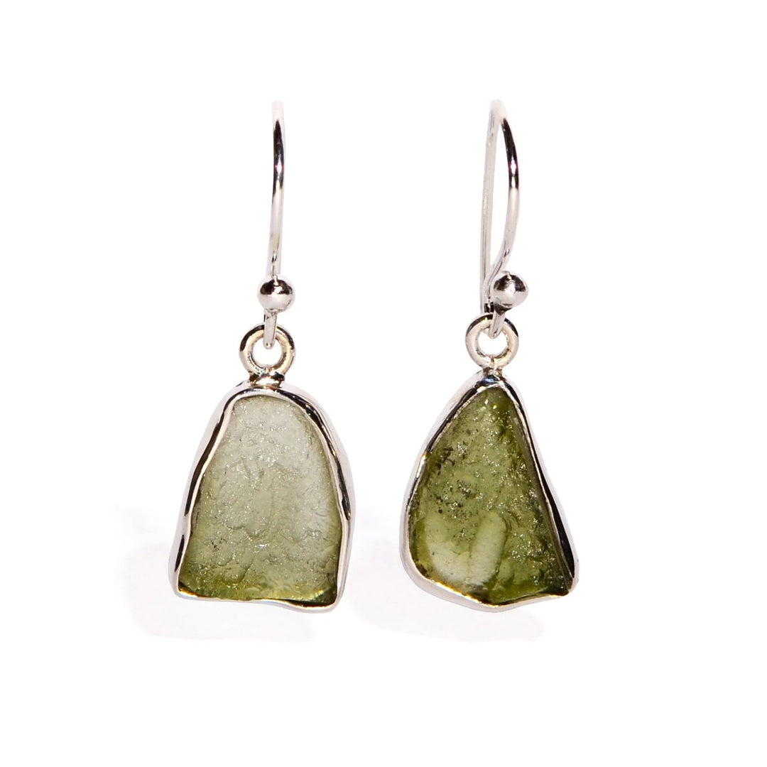 Moldavite Sterling Silver Earrings - Free Form