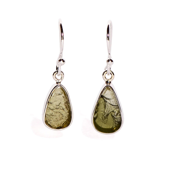 Moldavite Sterling Silver Earrings - Teardrop