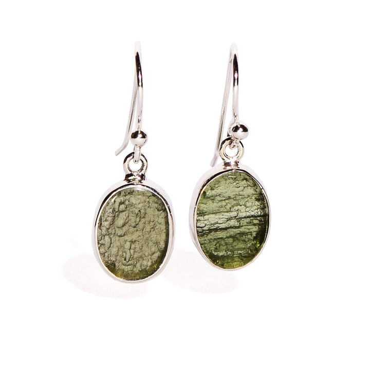 Moldavite Sterling Silver Earrings - Oval