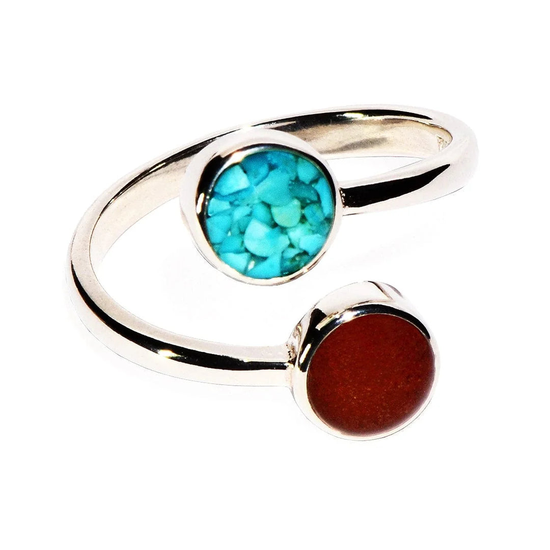 Turquoise/Bell Rock Charged Round Bypass Sterling Silver Ring