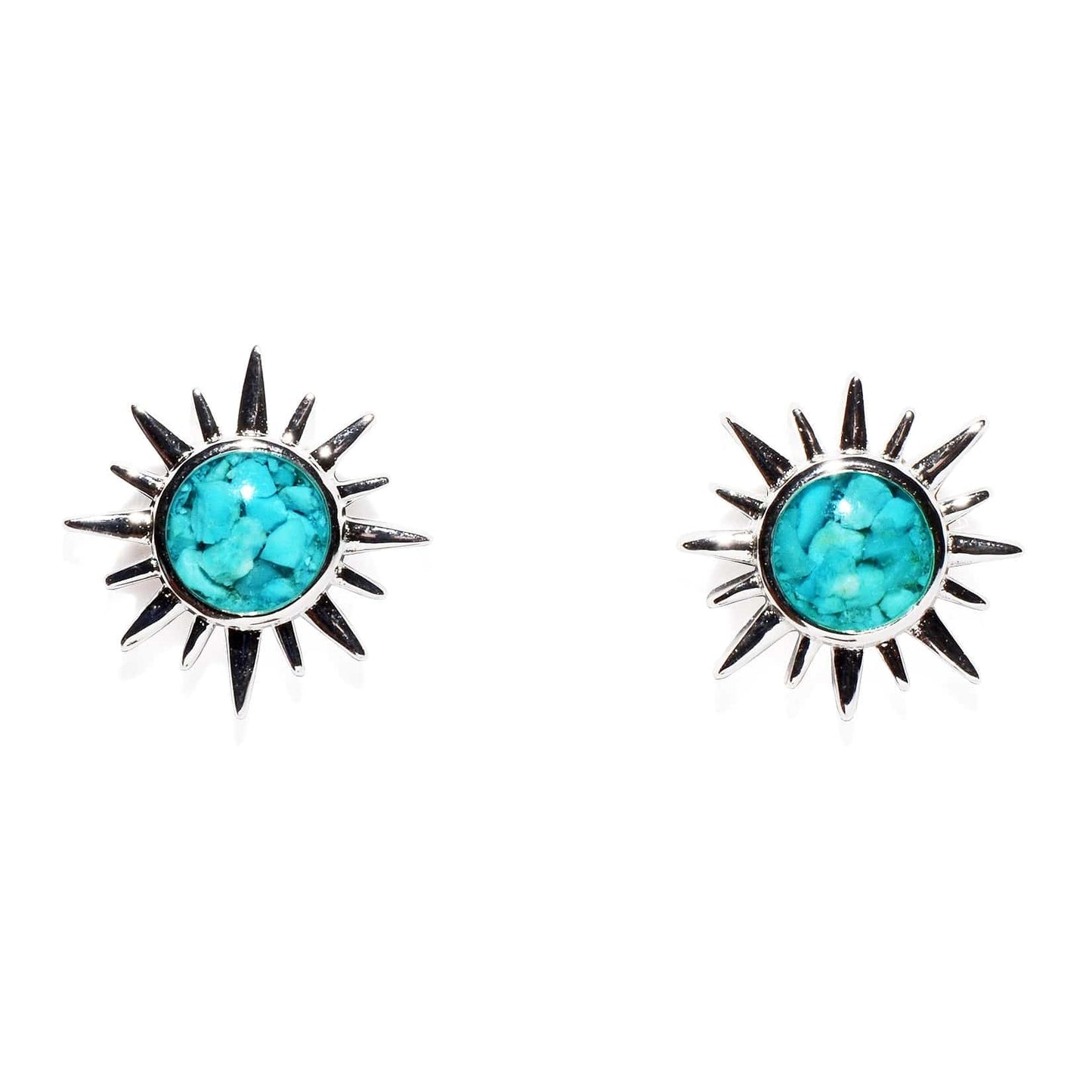 Turquoise Charged Sterling Silver Sunburst Stud Earrings