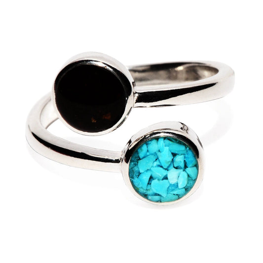 Bypass Turquoise/Cathedral Rock Charged Round Sterling Silver Ring