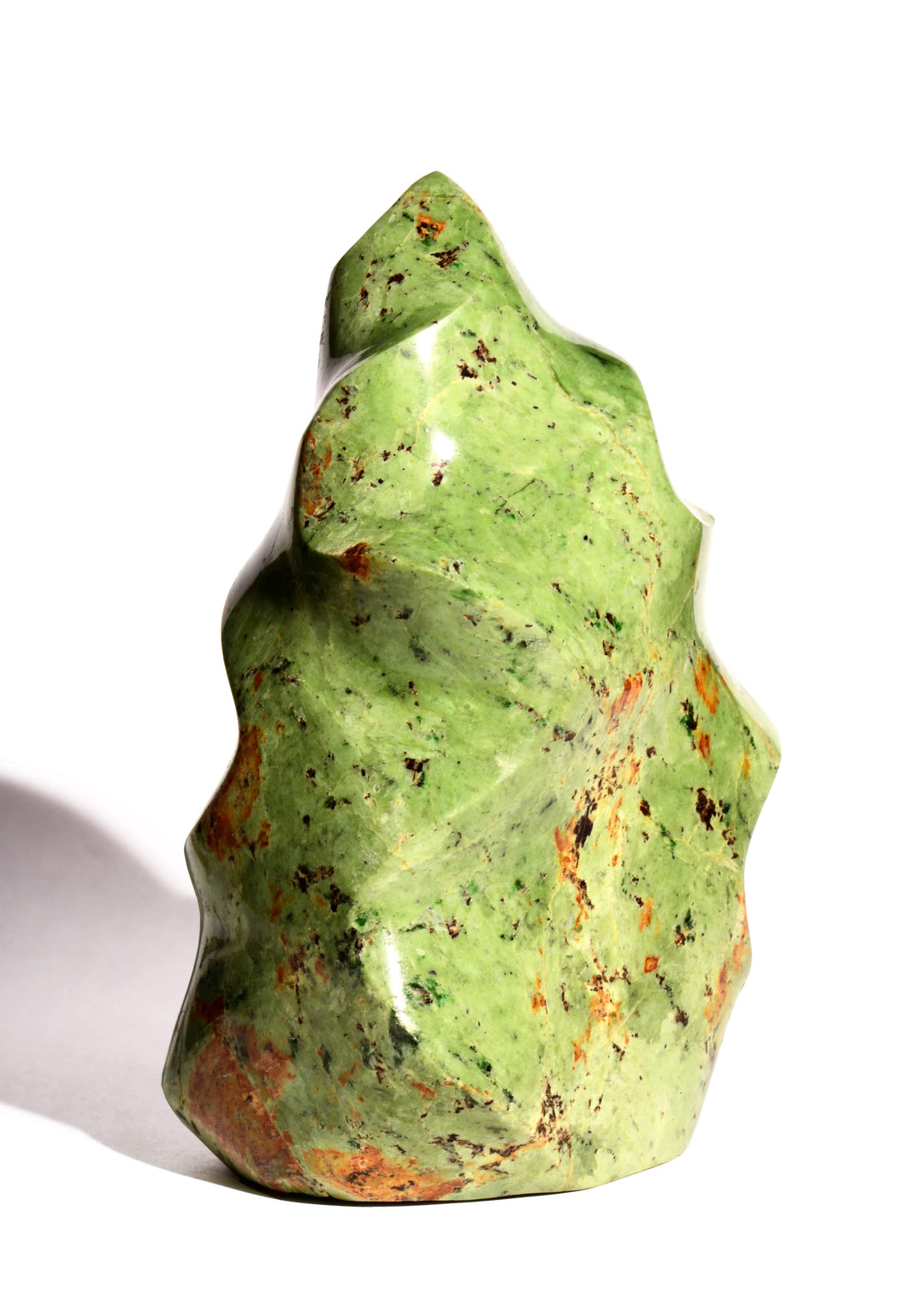 Chrysoprase Flame Crystal Carving - Flat Base - Polished