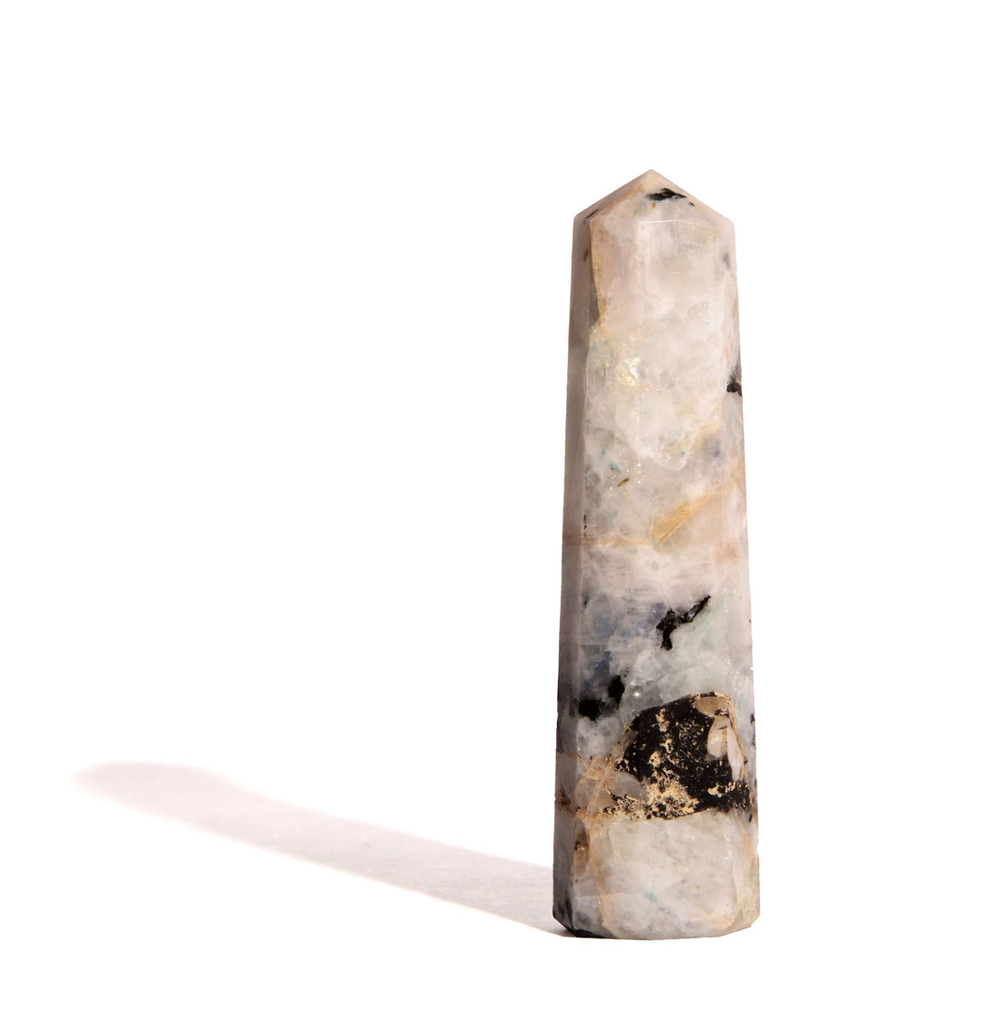 Rainbow Moonstone Point - Flat Base - Polished