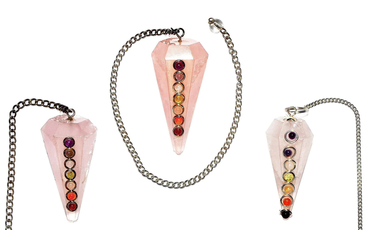 7 Chakra on Rose Quartz Pendulum