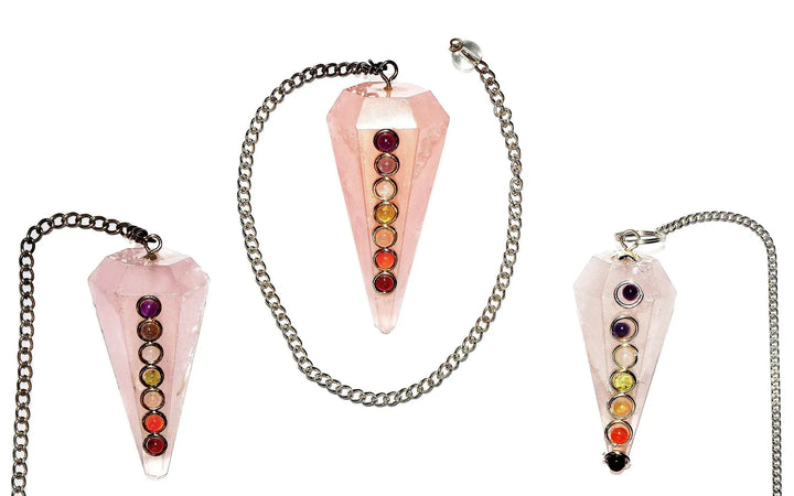 7 Chakra on Rose Quartz Pendulum
