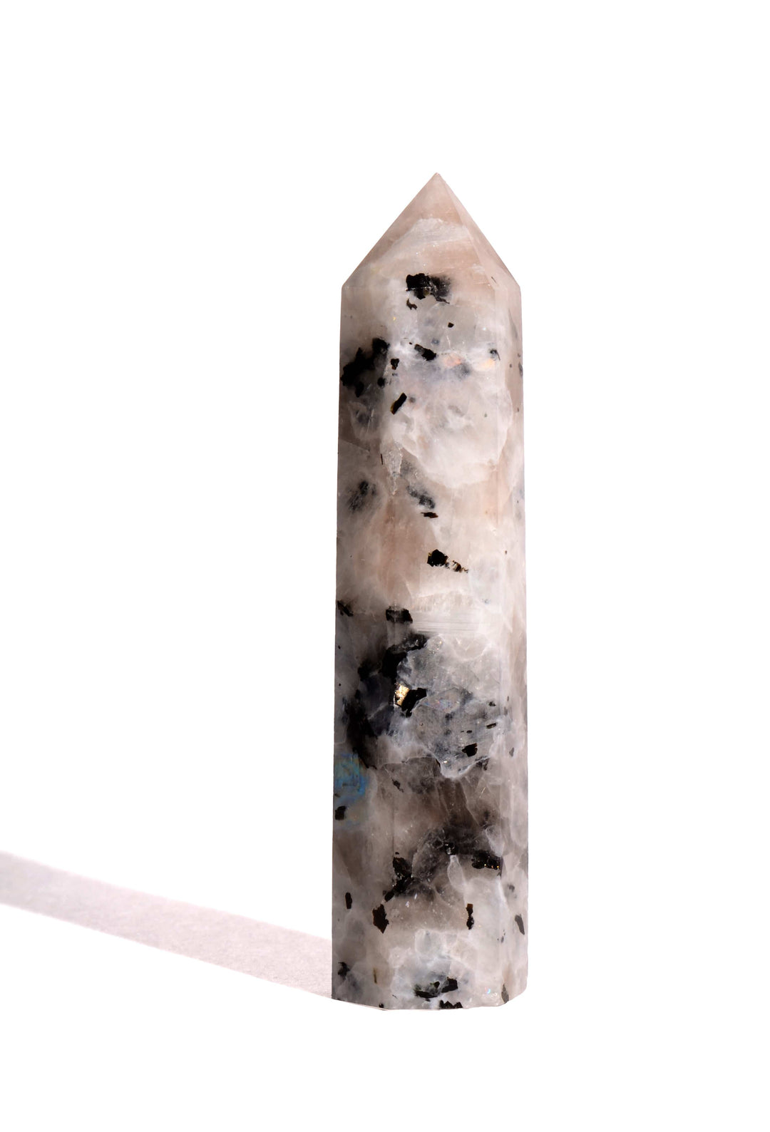 Rainbow Moonstone Point - Flat Base - Polished