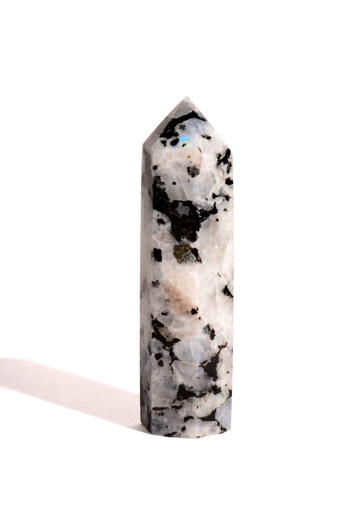 Rainbow Moonstone Point - Flat Base - Polished