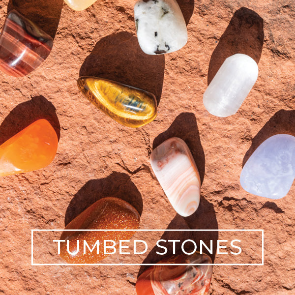 tumbled stones on a red rock in Sedona Arizona