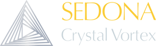 Sedona Crystal Vortex logo in gold and silver tones with crystal-inspired design
