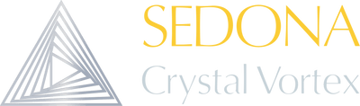 Sedona Crystal Vortex logo in gold and silver tones with crystal-inspired design
