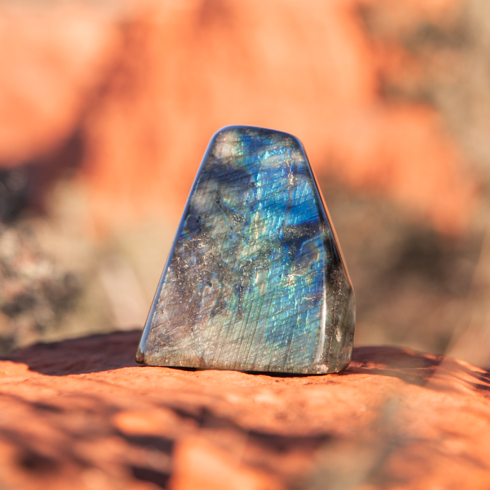 healing crystals: labradorite crystal in sedona, arizona used for energy healing