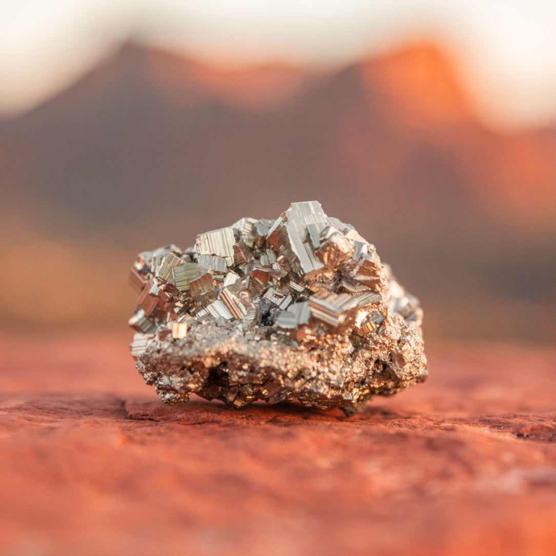 healing crystals: pyrite crystal in sedona, arizona used for energy healing