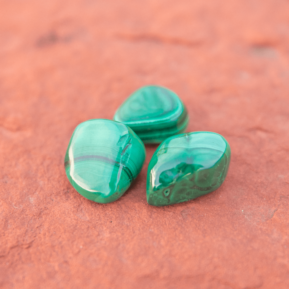healing crystals: malachite tumbled stone in sedona, arizona used for energy healing