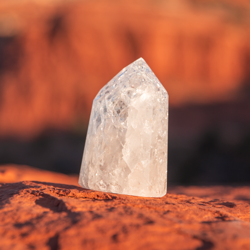 healing crystals: clear quartz crystal in sedona, arizona used for energy healing