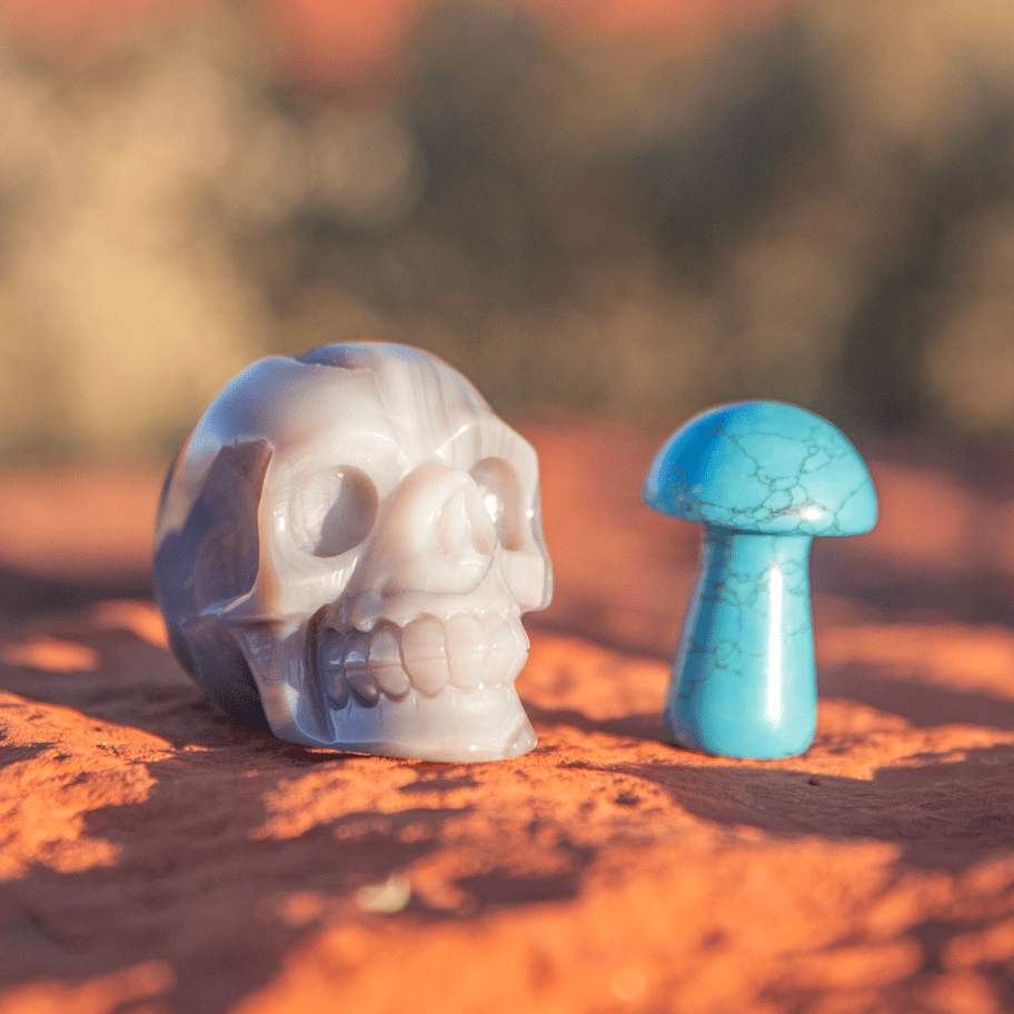 healing crystals: crystal skull and crystal mushroom in sedona, arizona used for energy healing
