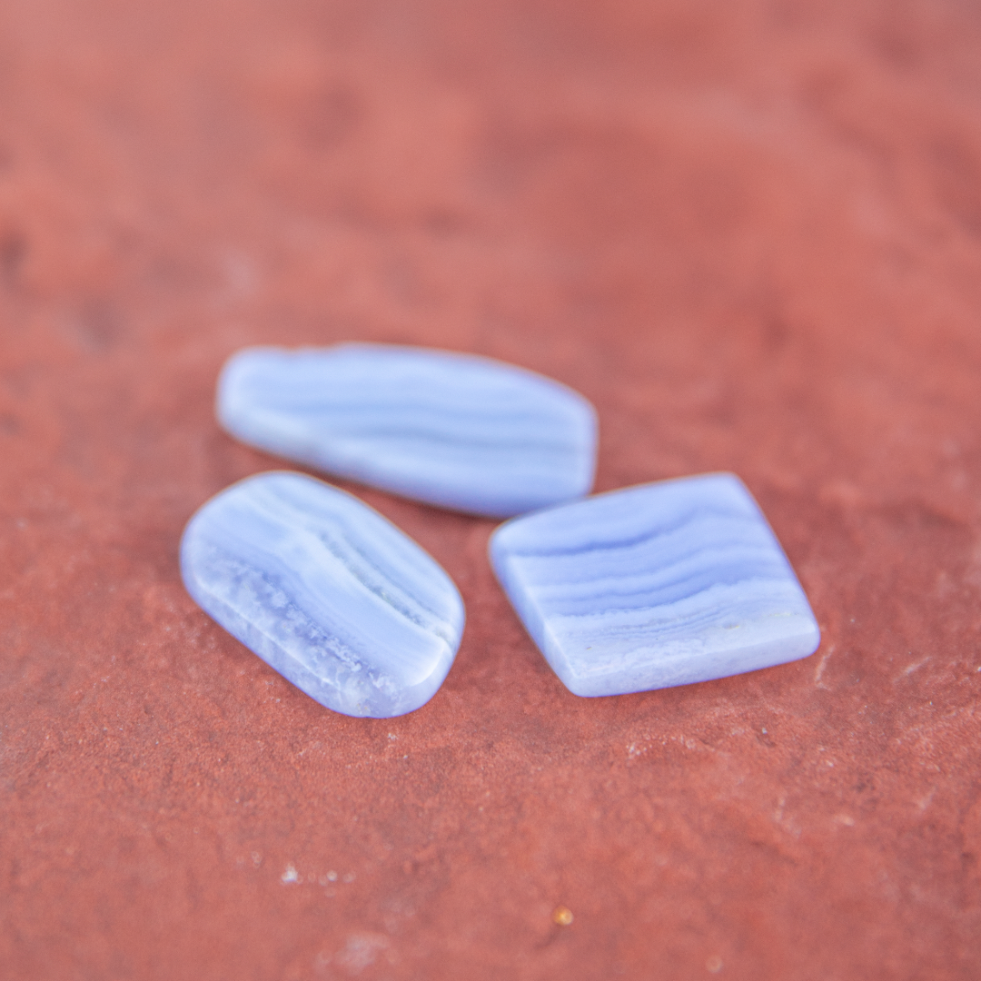healing crystals: blue lace agate tumbled stone in sedona, arizona used for energy healing