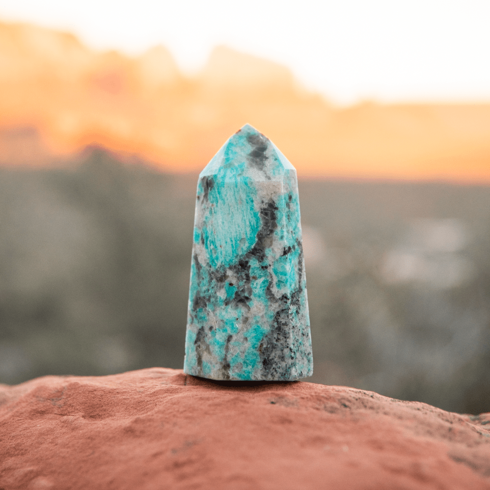 healing crystals: amazonite crystal in sedona, arizona used for energy healing