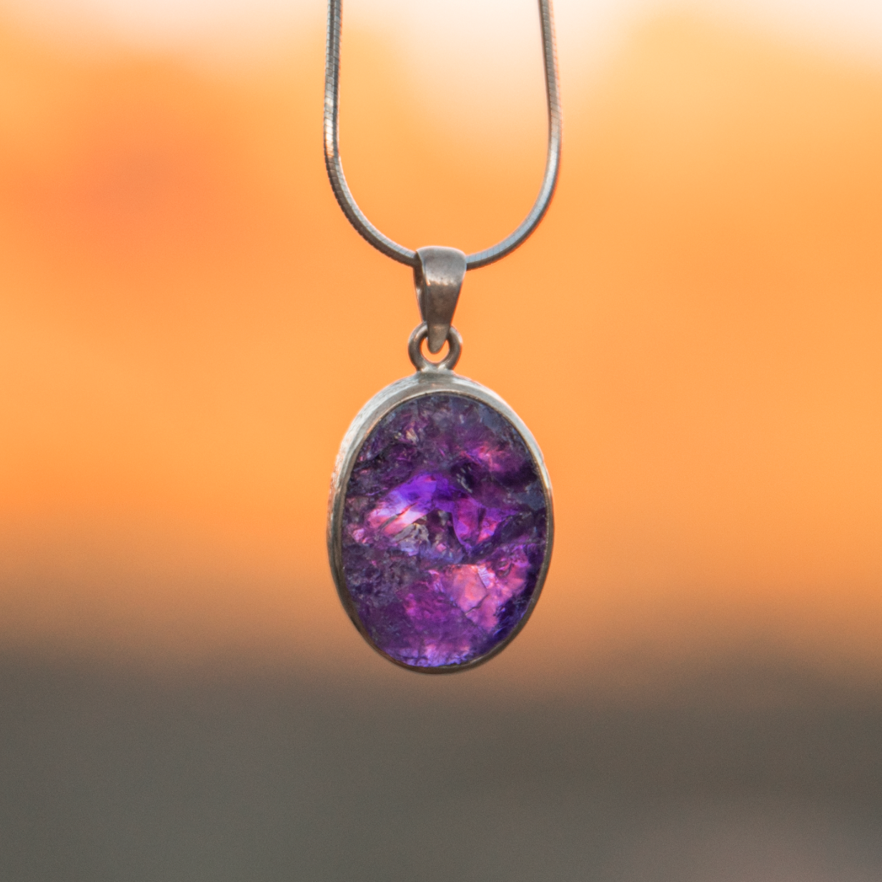 crystal jewelry: amethyst pendant in sedona, arizona used for energy healing