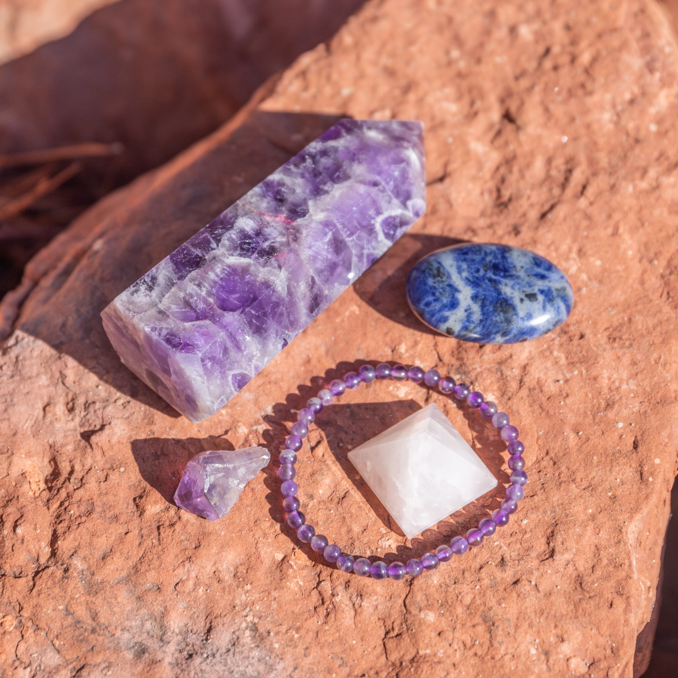 healing crystals: a bundle of crystals used to help with sleep in sedona, arizona