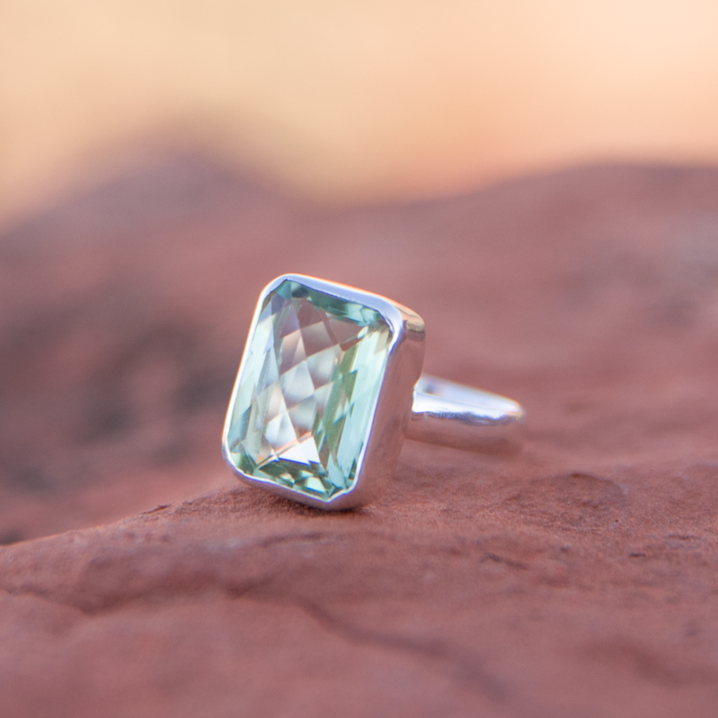 crystal jewelry: aquamarine ring in sedona, arizona used for energy healing