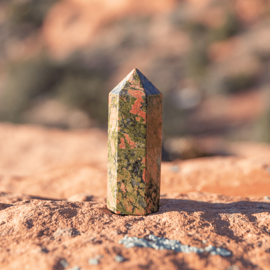 healing crystals: unakite crystal in sedona, arizona used for energy healing