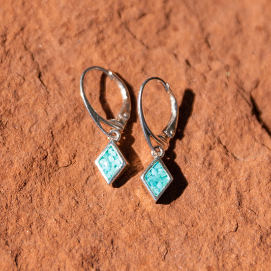 Sterling Silver Turquoise Charged Diamond Leverback Earrings