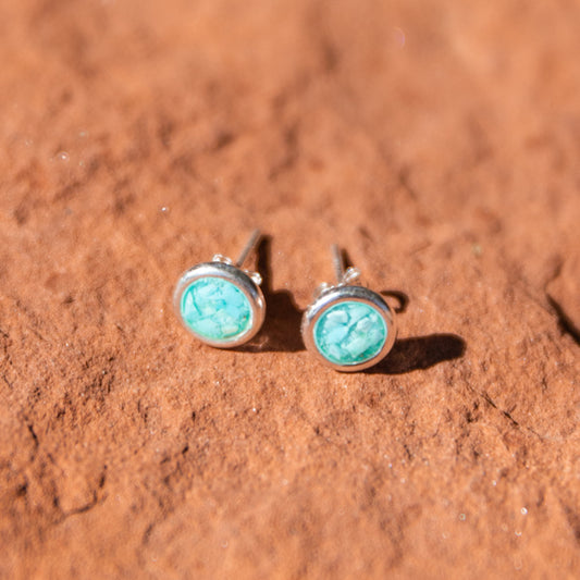 Sterling Silver Turquoise Charged Drop Stud Earrings