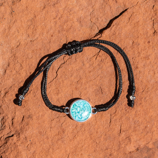 Black Corded Round Turquoise Charged Bracelet