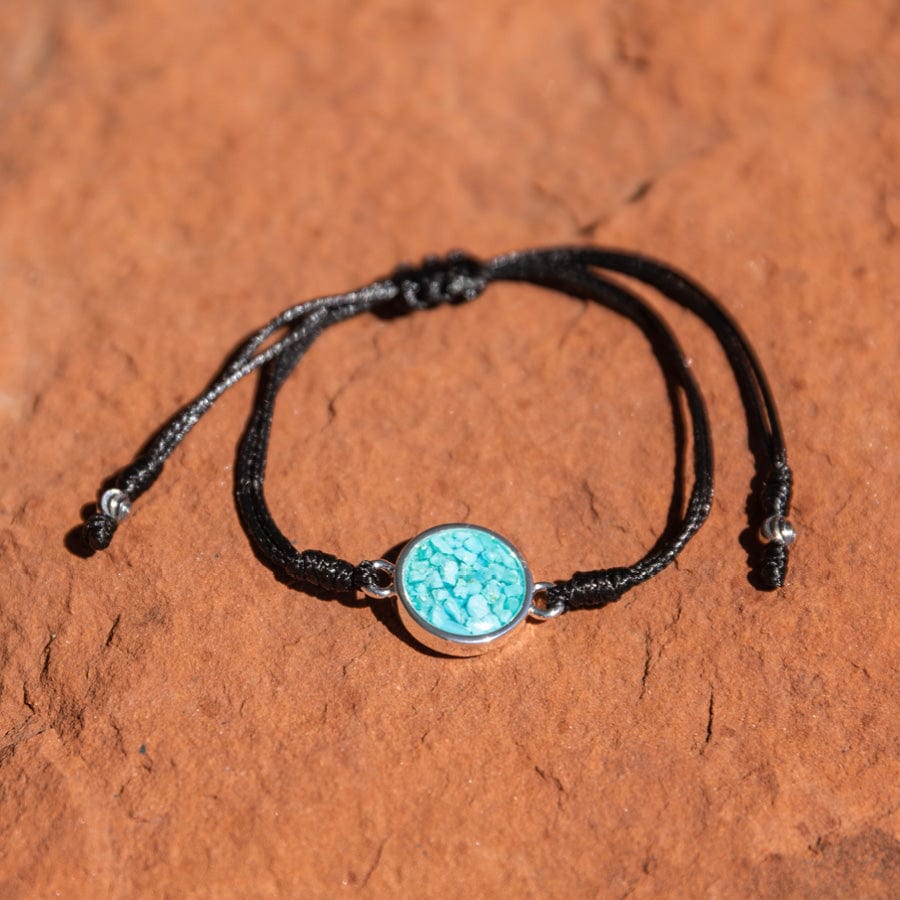 Black Corded Round Turquoise Charged Bracelet