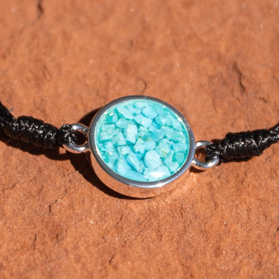 Black Corded Round Turquoise Charged Bracelet