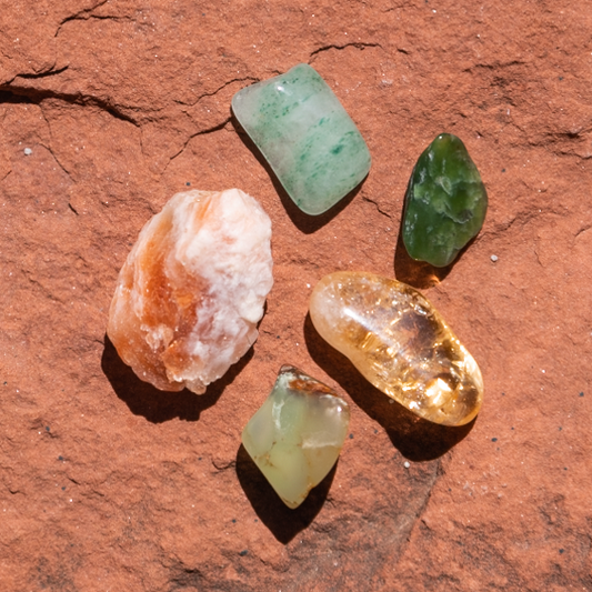 Good Luck Bundle: Green Aventurine, Citrine, Chrysoprase, Sunstone and Jade Tumbled Stones - Polished