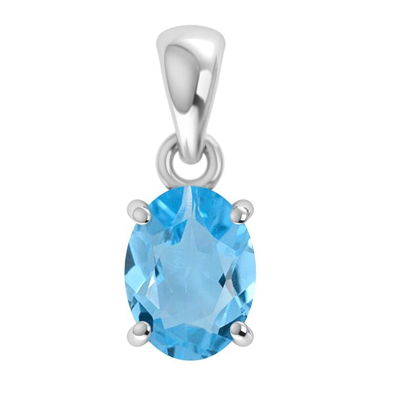 Blue Topaz Sterling Silver Pendant - Faceted Crystal
