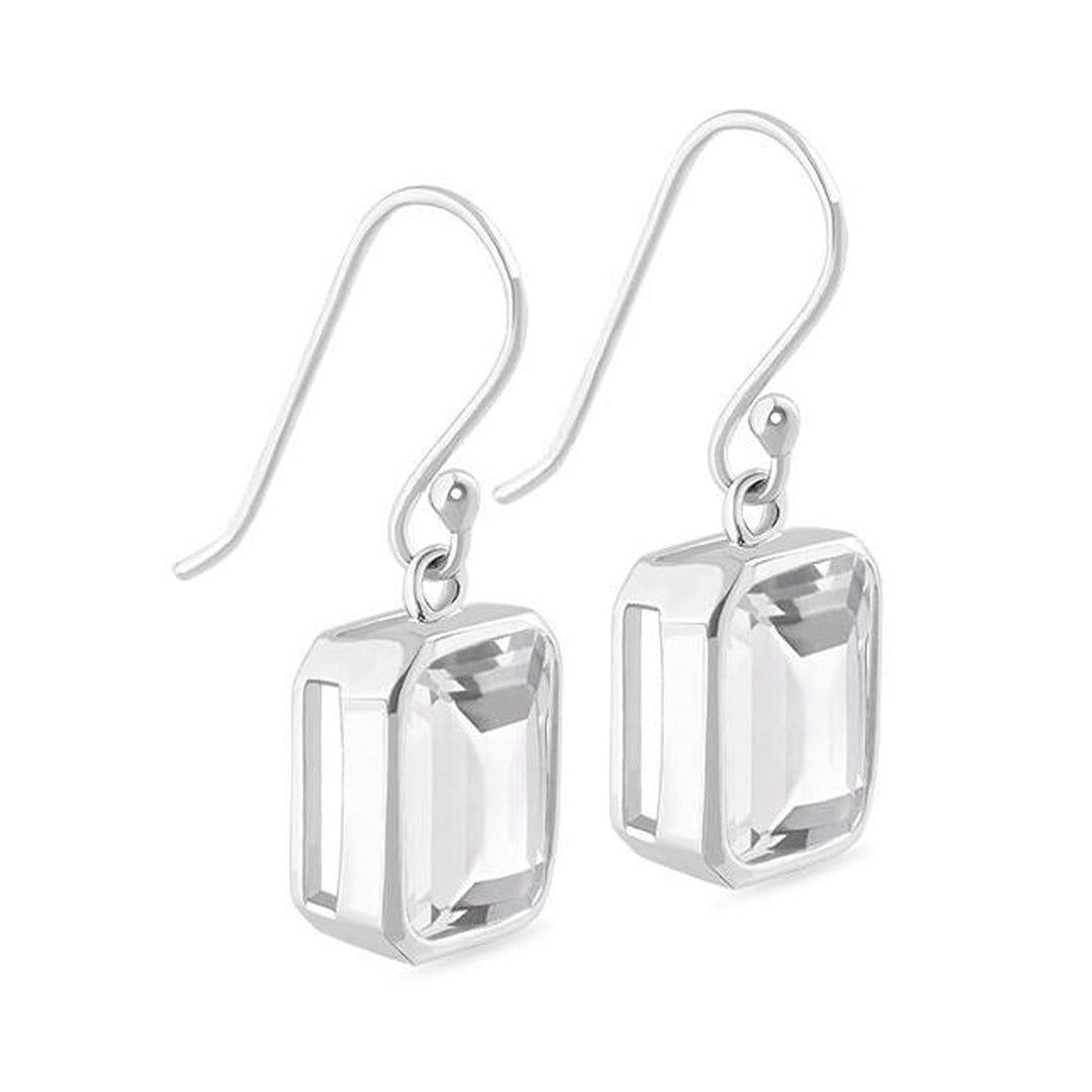 Clear Quartz Sterling Silver Earrings - Faceted - Rectangular