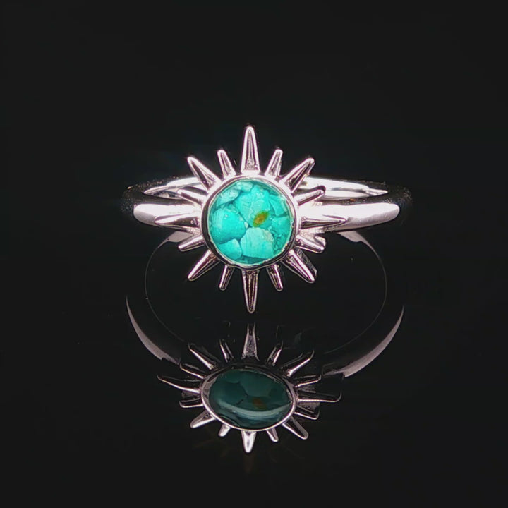 The Vortex Ring Collection: Delicate Sunburst Turquoise Dune Ring 360 video