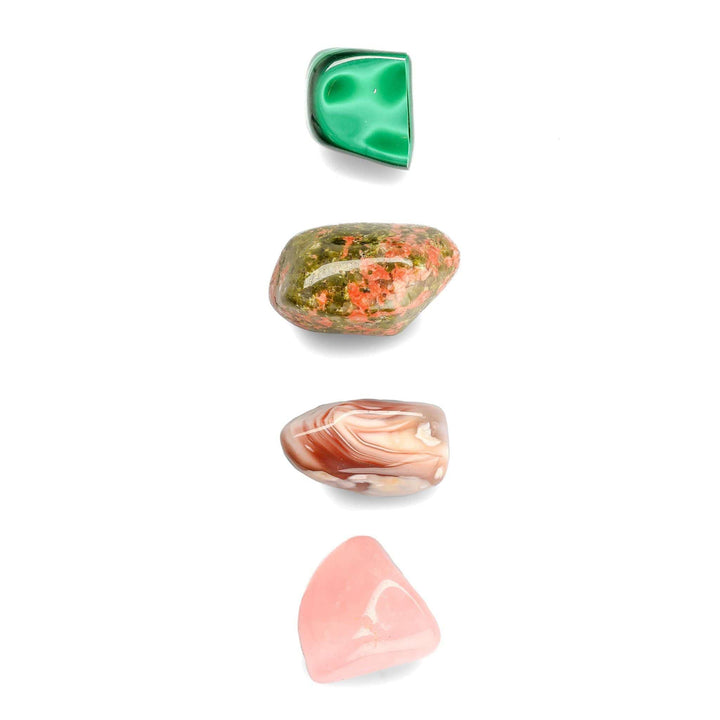 Heart Chakra Bundle: Malachite - Unakite - Pink Agate - Rose Quartz
