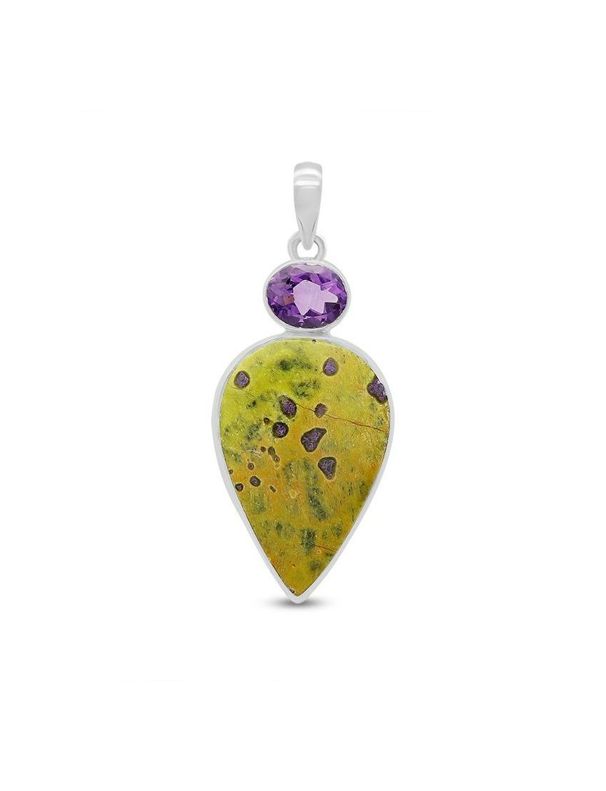 Atlantasite with Amethyst Sterling Silver Pendant