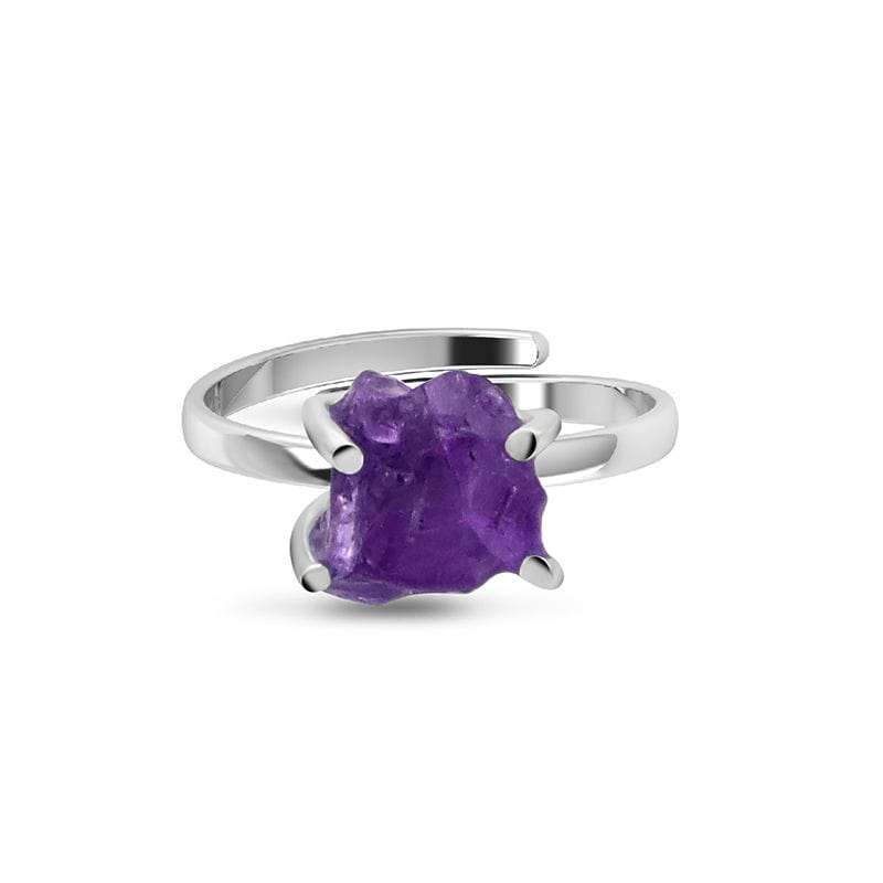 Sterling Silver Raw Amethyst Adjustable Ring