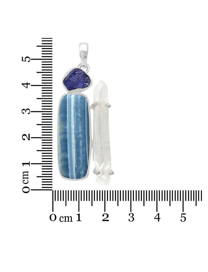 Blue Opal with Clear Quartz and Raw Tanzanite Sterling Silver Pendant