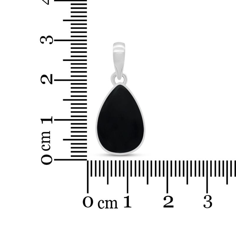 Black Onyx Sterling Silver Pendant - Teardrop Shape