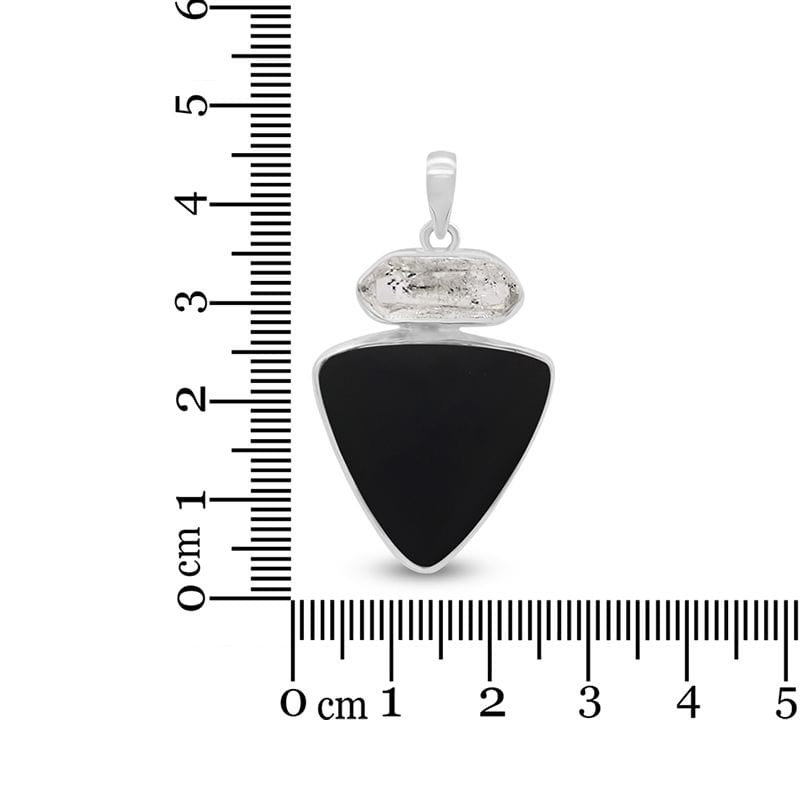 Black Onyx with Clear Quartz Sterling Silver Pendant