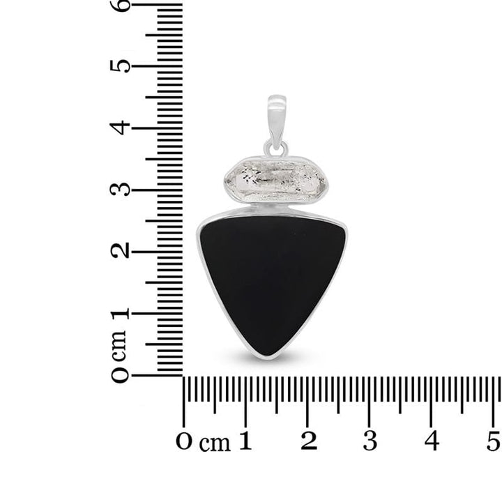 Black Onyx with Clear Quartz Sterling Silver Pendant