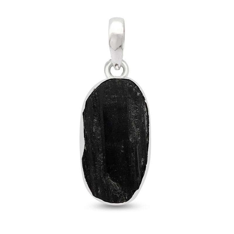 Raw Black Tourmaline Sterling Silver Pendant