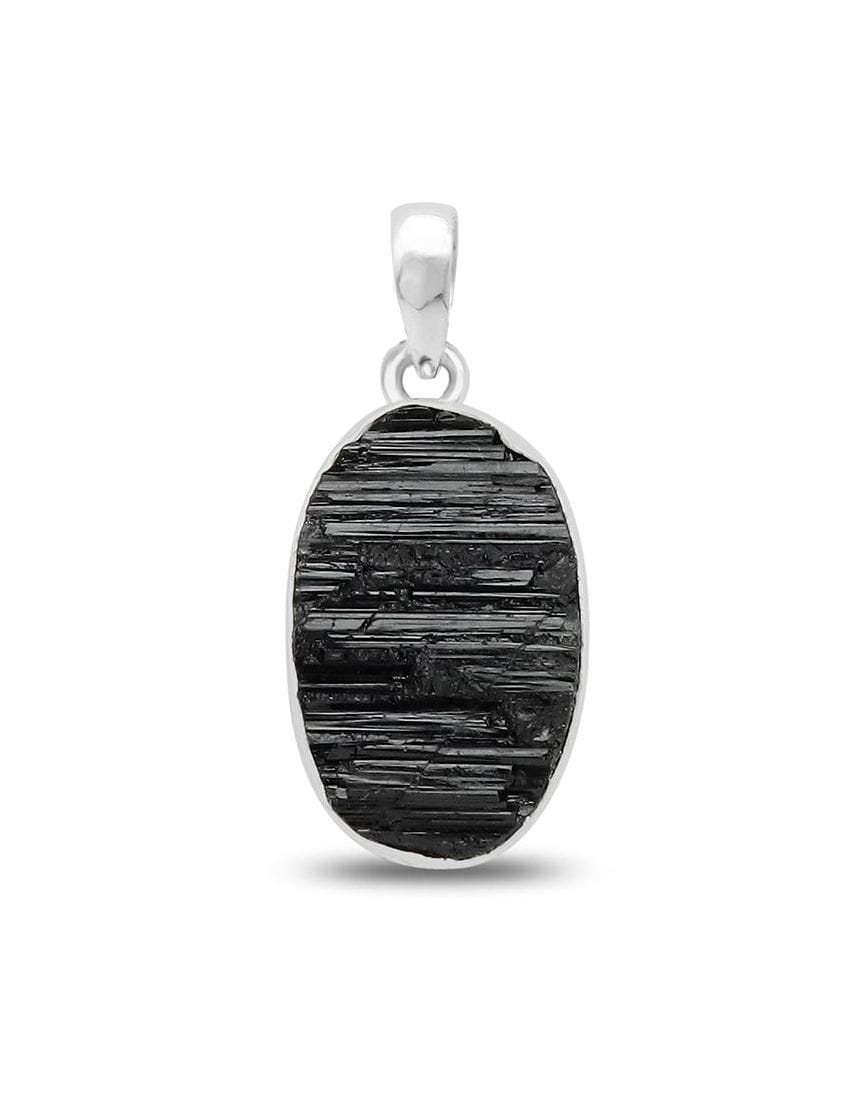 Raw Black Tourmaline Sterling Silver Pendant