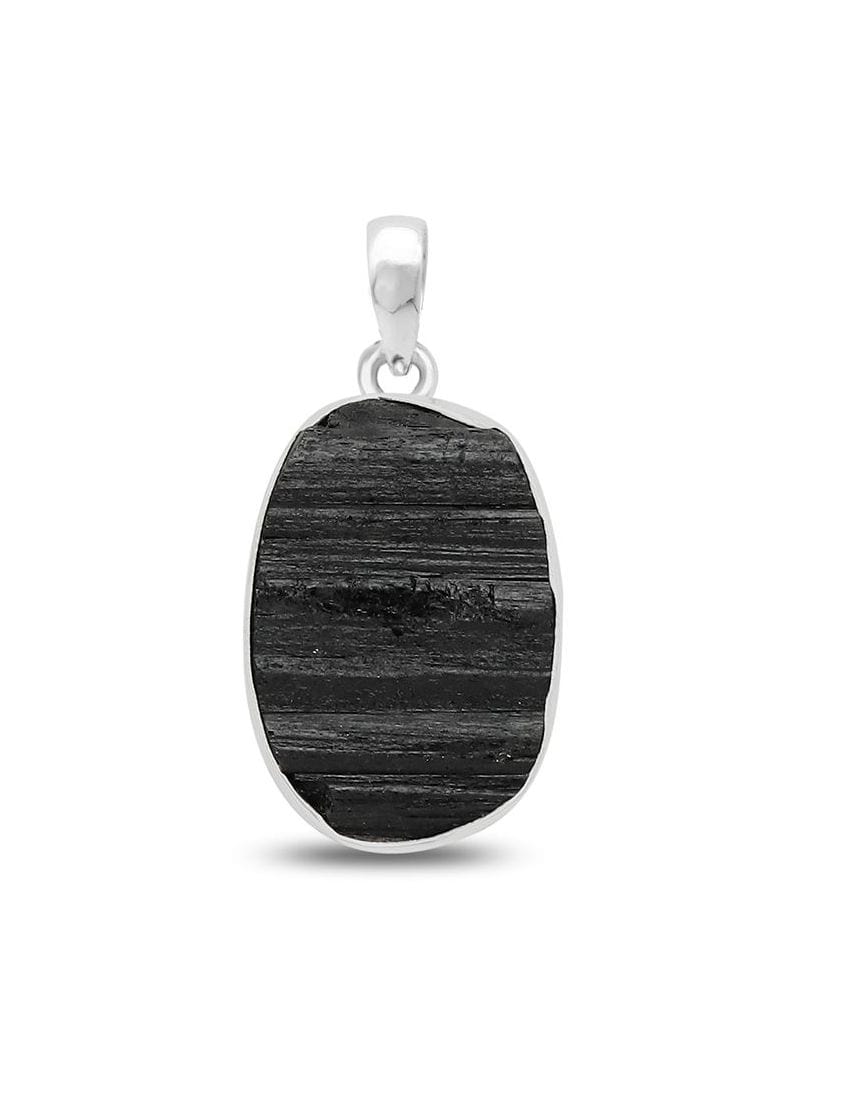 Raw Black Tourmaline Sterling Silver Pendant