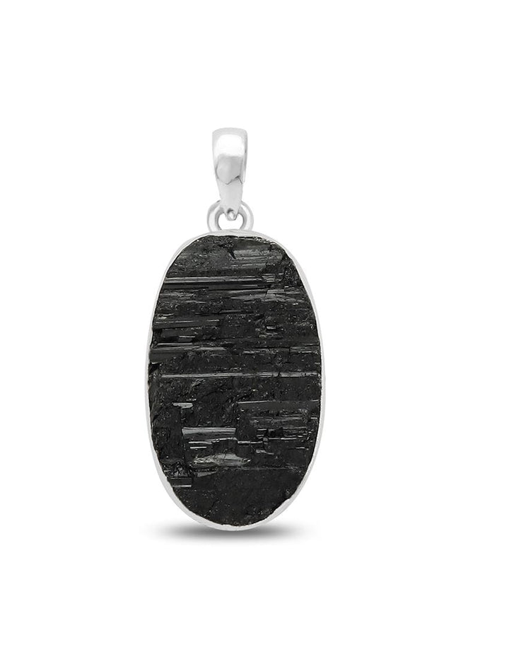Raw Black Tourmaline Sterling Silver Pendant - Oval